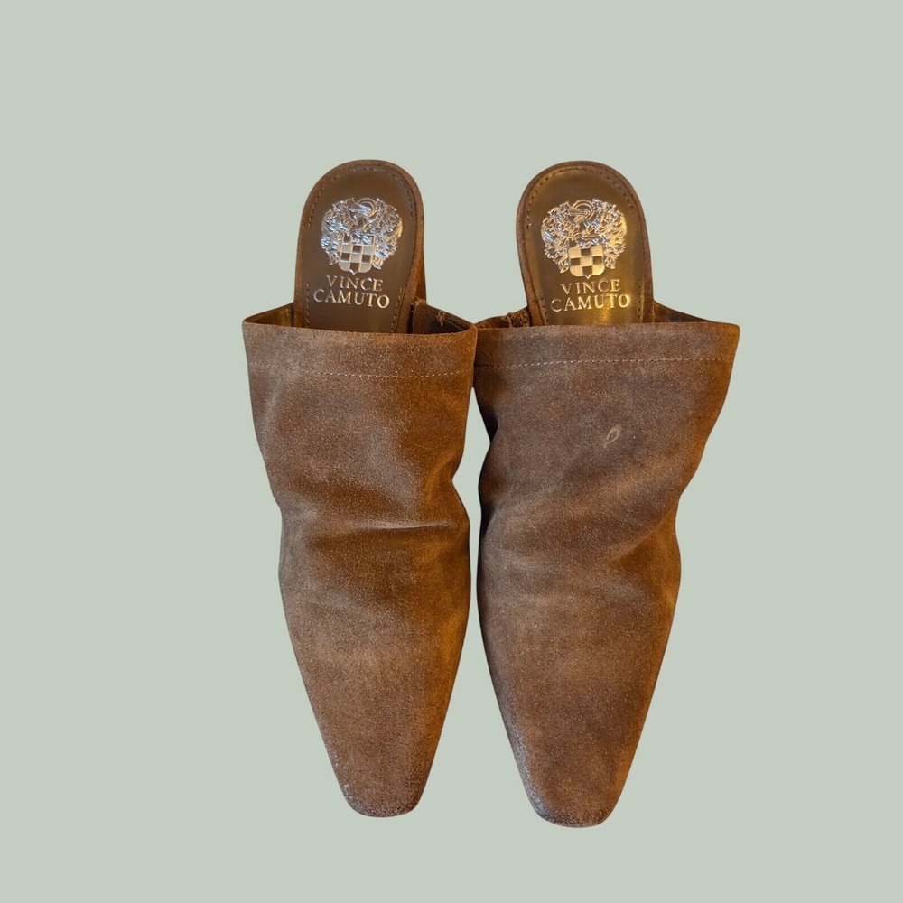Vince Camuto Brown Suede Pointed Toe Block Heel Mules